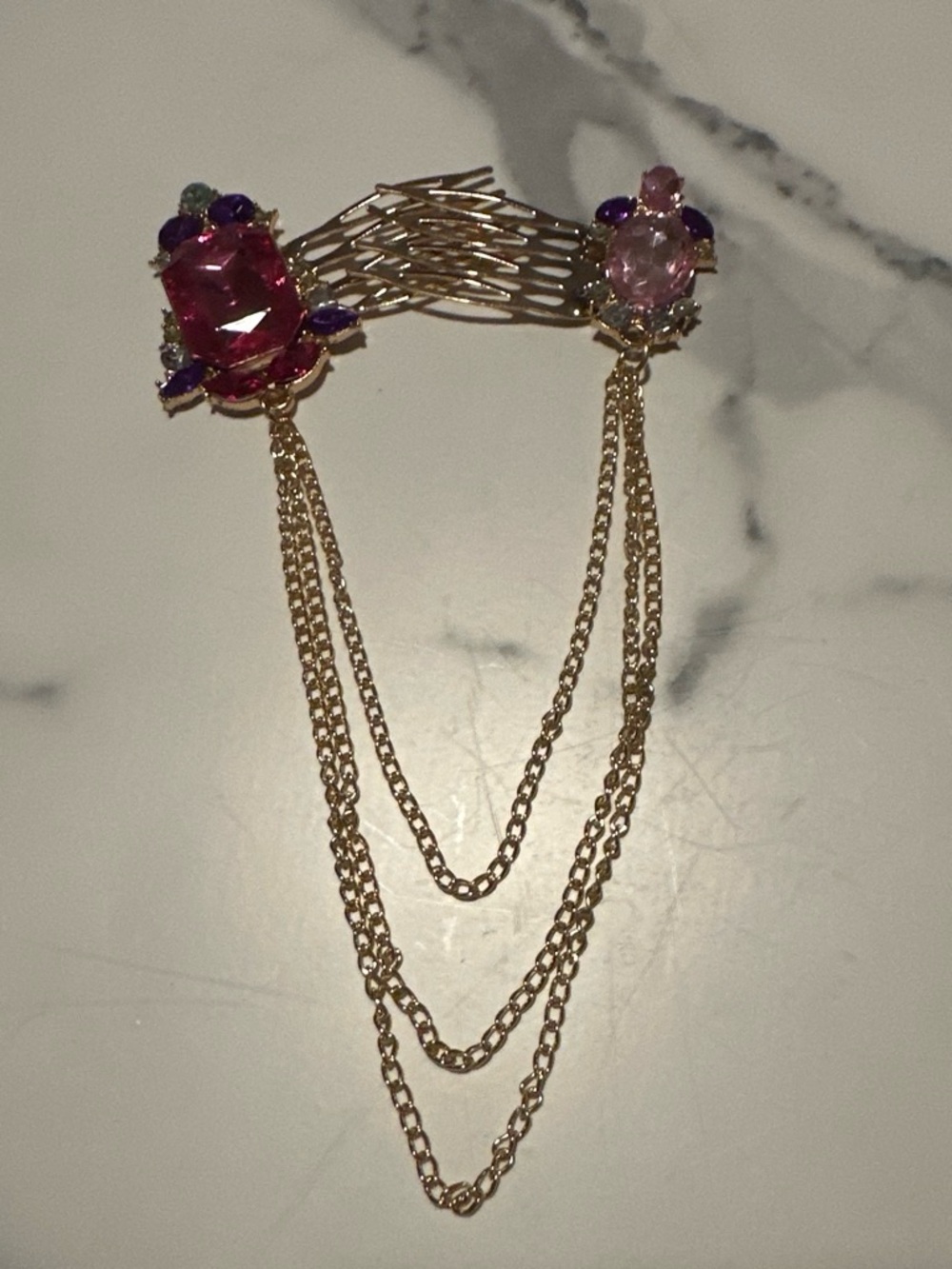 Gold-Tone Pink & Purple Gem Chain Hair Accessory